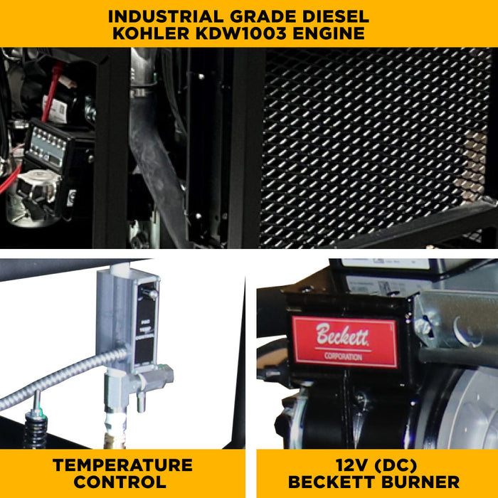 BEPowerEquipment 3,500 PSI 8 GPM Hot Water Diesel Pressure Washer Skid with General Triplex Pump - 5835DG