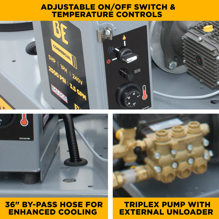 BEPowerEquipment 2,500 PSI 3.5 GPM 5.0 HP Hot Water Pressure Washer with Baldor Motor and AR Triplex Pump - HW255E3CNG