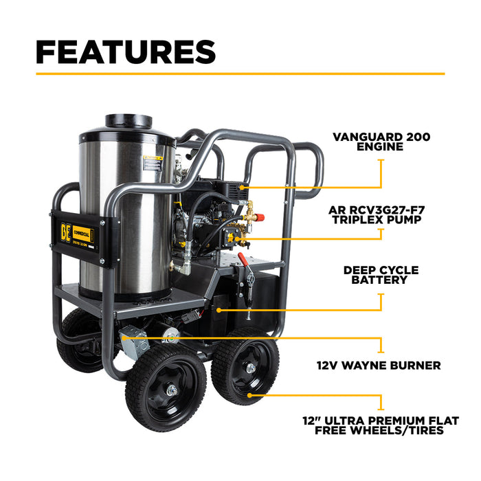BEPowerEquipment 2,700 PSI - 3.0 GPM Hot Water Pressure Washer with Vanguard 200 Engine and AR Triplex Pump - HW2765VA