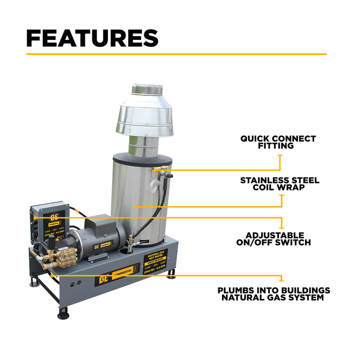 BEPowerEquipment 2,700 PSI 4.6 GPM 7.5 HP Hot Water Pressure Washer with Baldor Motor and AR Triplex Pump - HW2775E1CNG