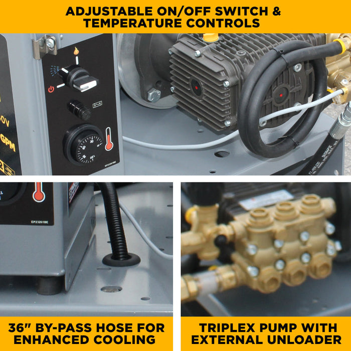BEPowerEquipment 2,700 PSI 4.6 GPM 7.5 HP Hot Water Pressure Washer with Baldor Motor and AR Triplex Pump - HW2775E1CNG