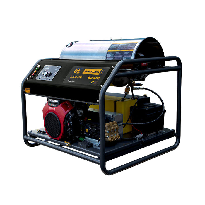 BEPowerEquipment 3,000 PSI 8.0GPM Hot Water Pressure Washer with Honda GX690 Engine and General Triplex Pump - HW3024HG12V