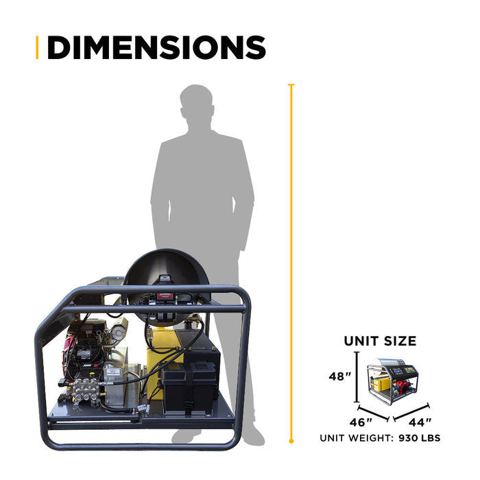 BEPowerEquipment 3,500 PSI 5.6GPM Hot Water Pressure Washer Honda GX690 Engine and General Triplex Pump - HW3524HG12V