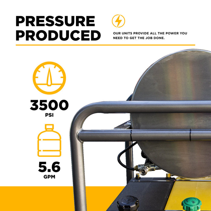 BEPowerEquipment 3,500 PSI 5.6GPM Hot Water Pressure Washer Honda GX690 Engine and General Triplex Pump - HW3524HG12V