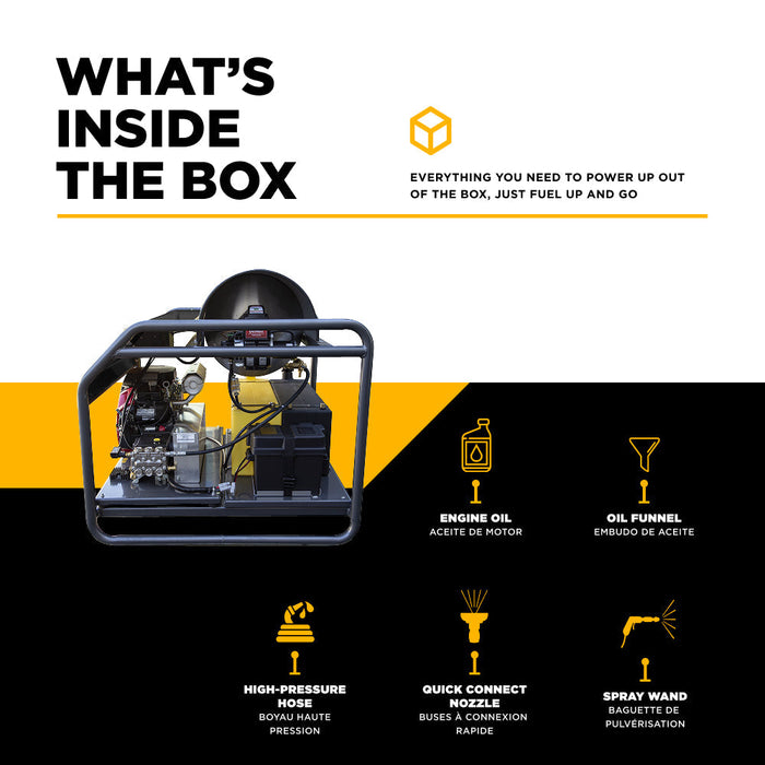 BEPowerEquipment 3,500 PSI 5.6GPM Hot Water Pressure Washer Honda GX690 Engine and General Triplex Pump - HW3524HG12V