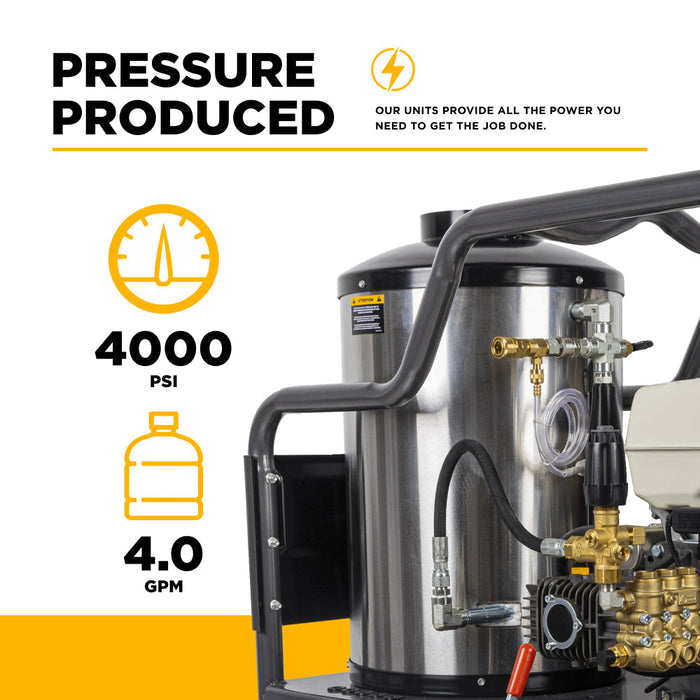 BEPowerEquipment 4,000 PSI - 4.0 GPM Hot Water Pressure Washer with Honda GX390 Engine and Comet Triplex Pump - HW4013HC