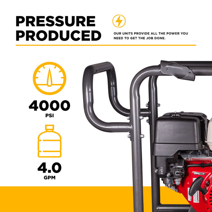 BEPowerEquipment 4,000 PSI - 4.0 GPM Hot Water Pressure Washer with Honda GX390 Engine and General Triplex Pump - HW4013HG
