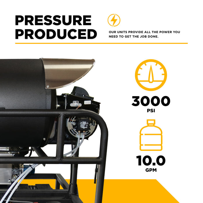 BEPowerEquipment 3,000 PSI 10 GPM Hot Water Gas Pressure Washer Skid with General Triplex Pump - SE5815HHZGP