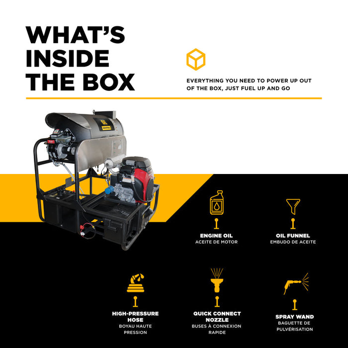 BEPowerEquipment 3,000 PSI 10 GPM Hot Water Gas Pressure Washer Skid with General Triplex Pump - SE5815HHZGP