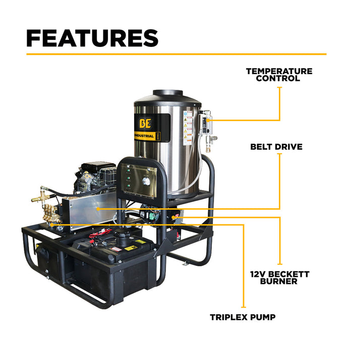 BEPowerEquipment 3,500 PSI 5.2 GPM Hot Water Skid Pressure Washer with General Triplex Pump - Z5535GPBDH
