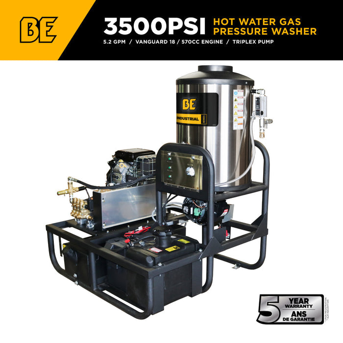 BEPowerEquipment 3,500 PSI 5.2 GPM Hot Water Skid Pressure Washer with Comet Triplex Pump - Z5535CPBDH