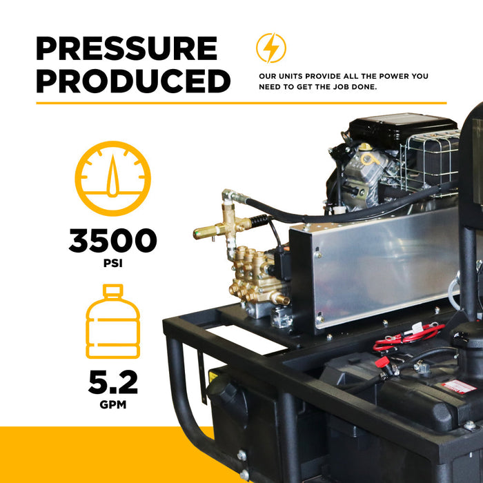 BEPowerEquipment 3,500 PSI 5.2 GPM Hot Water Skid Pressure Washer with Comet Triplex Pump - Z5535CPBDV