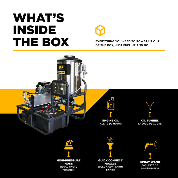 BEPowerEquipment 3,500 PSI 5.2 GPM Hot Water Skid Pressure Washer with Comet Triplex Pump - Z5535CPBDH