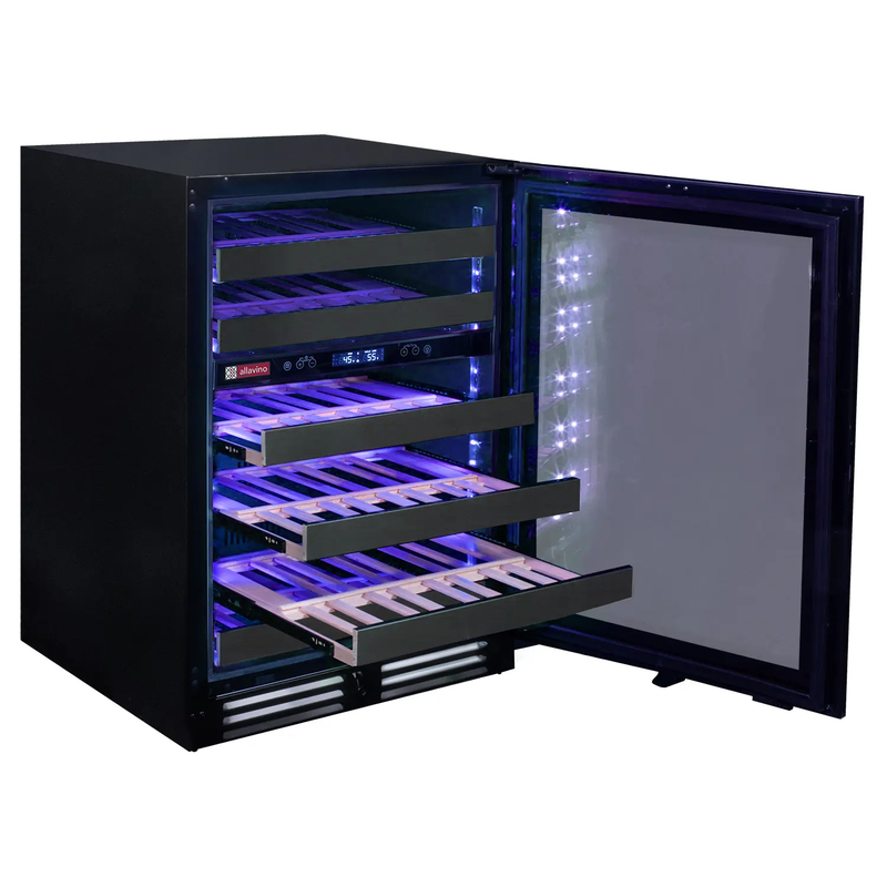 Reserva Series 50 Bottle Dual Zone Undercounter Wine Cooler Refrigerator with Black Stainless Steel Door - Right Hinge Allavino