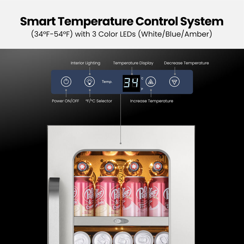 Whynter BSR-080SB 15” Built-In Beverage Refrigerator – 128 Can Stainless Steel Undercounter Fridge with Digital Control, Lock & LED Lighting Whynter