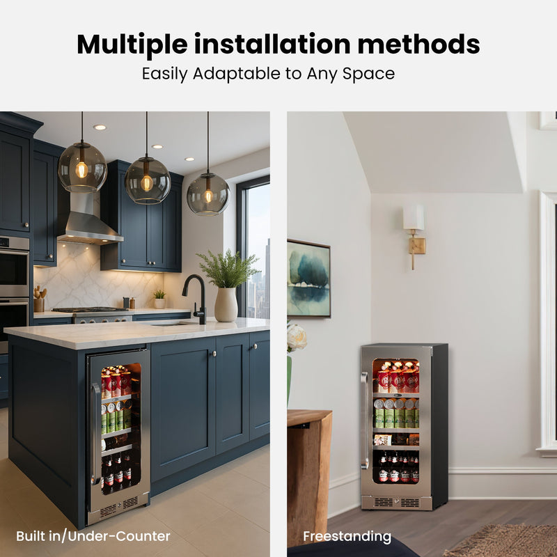 Whynter BSR-080SB 15” Built-In Beverage Refrigerator – 128 Can Stainless Steel Undercounter Fridge with Digital Control, Lock & LED Lighting Whynter