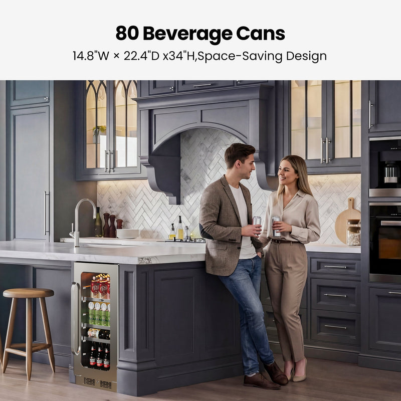 Whynter BSR-080SB 15” Built-In Beverage Refrigerator – 128 Can Stainless Steel Undercounter Fridge with Digital Control, Lock & LED Lighting Whynter