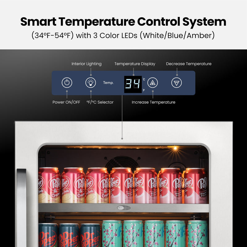 Whynter BSR-140SB 24” Built-In Beverage Refrigerator – 166 Can Stainless Steel Undercounter Fridge with Digital Control, Lock & LED Lighting Whynter