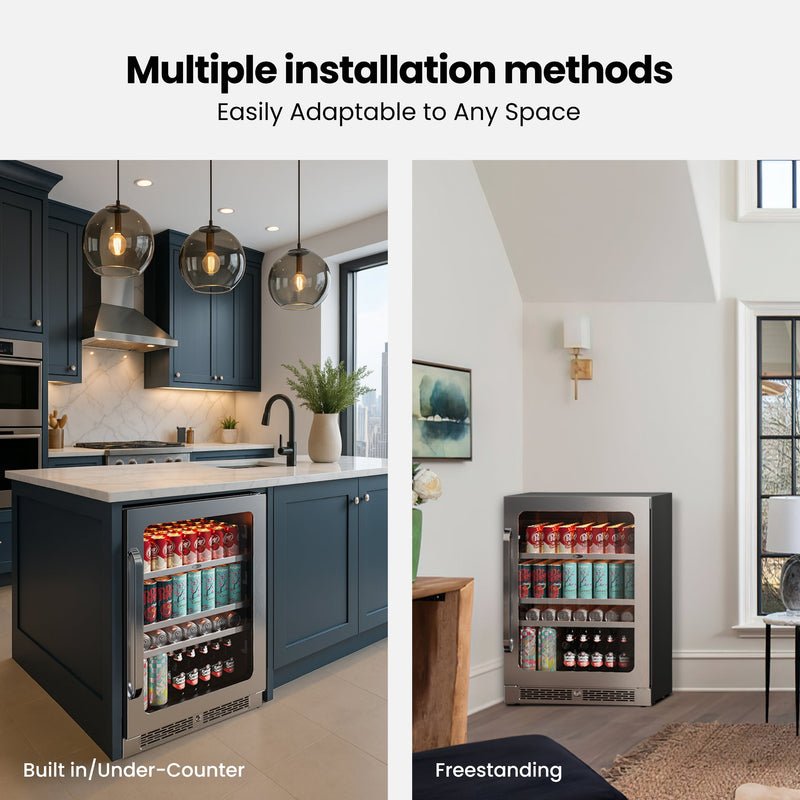 Whynter BSR-140SB 24” Built-In Beverage Refrigerator – 166 Can Stainless Steel Undercounter Fridge with Digital Control, Lock & LED Lighting Whynter