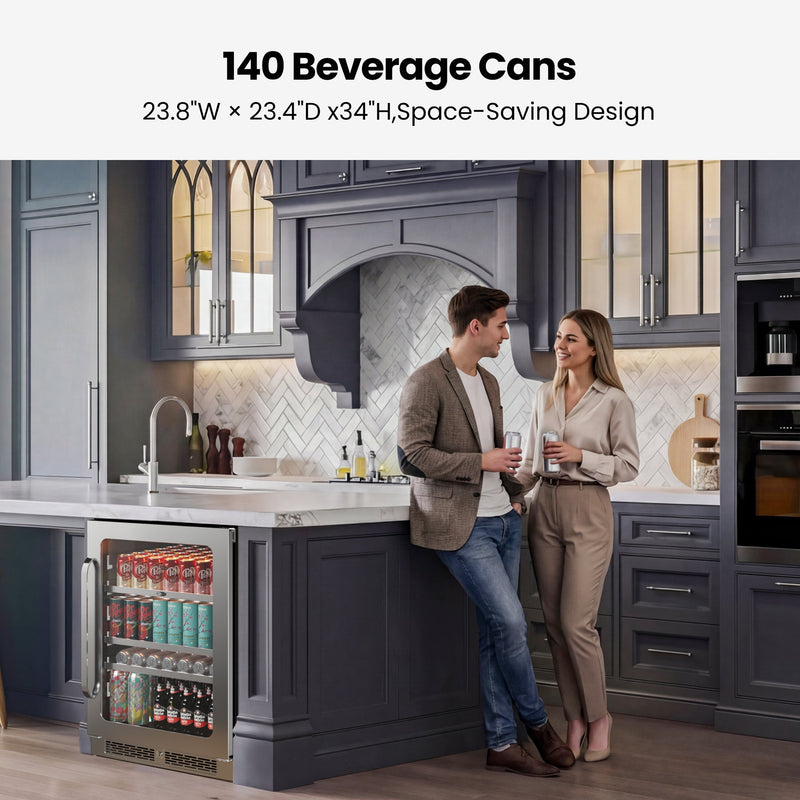 Whynter BSR-140SB 24” Built-In Beverage Refrigerator – 166 Can Stainless Steel Undercounter Fridge with Digital Control, Lock & LED Lighting Whynter