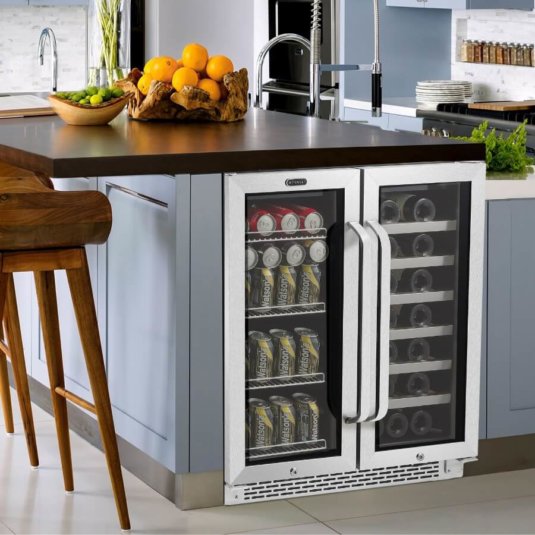 Whynter - 30 Built-In French Door Dual Zone 33 Bottle Wine Refrigerator 88 Can Beverage Center | BWB-3388FDS