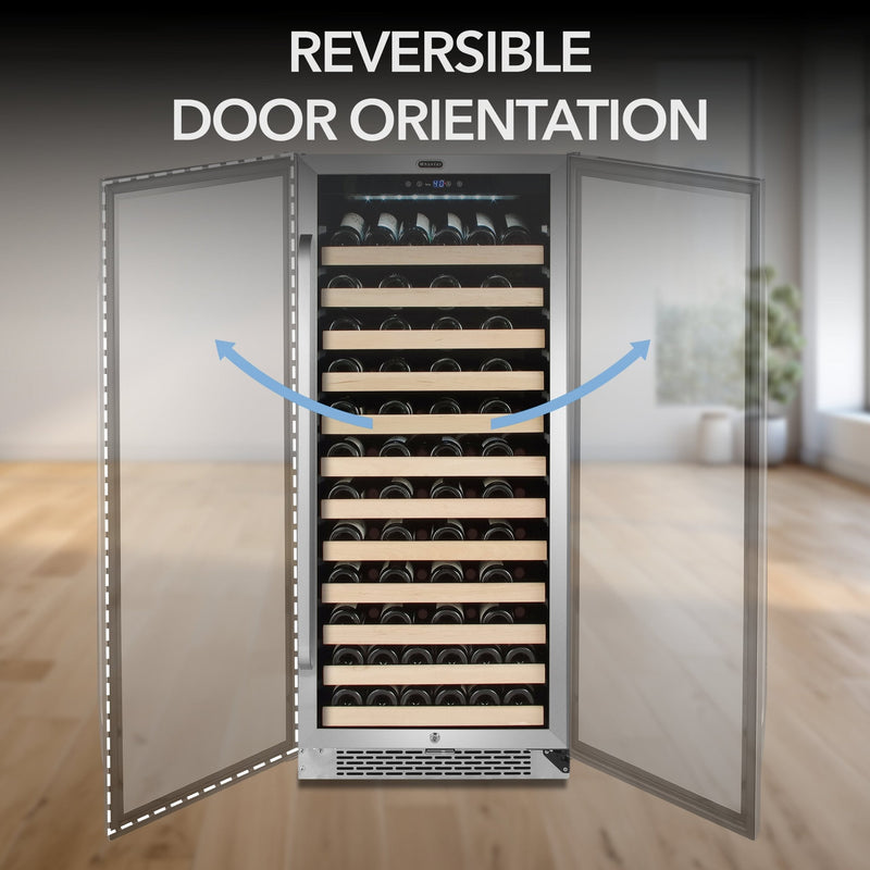 Whynter BWR-1002SD Single Zone 24 in. 100-Bottle Built-in Wine Cooler Fridge w/ Lock Stainless Steel with Display Rack and LED Display Whynter