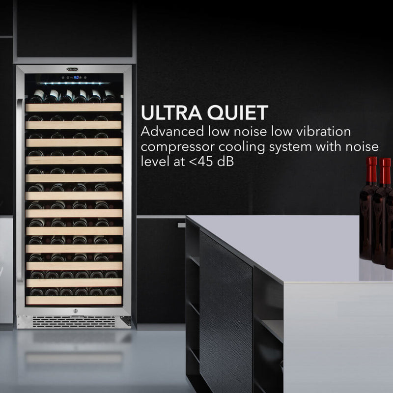 Whynter BWR-1002SD Single Zone 24 in. 100-Bottle Built-in Wine Cooler Fridge w/ Lock Stainless Steel with Display Rack and LED Display Whynter
