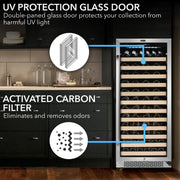 Whynter BWR-1002SD Single Zone 24 in. 100-Bottle Built-in Wine Cooler Fridge w/ Lock Stainless Steel with Display Rack and LED Display Whynter
