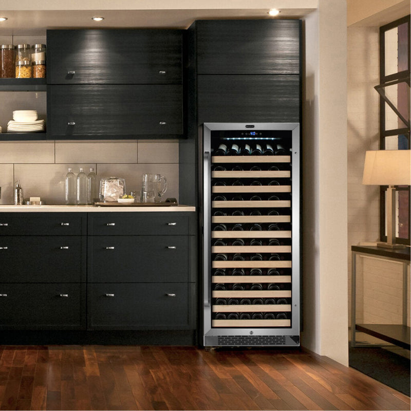 Whynter BWR-1002SD Single Zone 24 in. 100-Bottle Built-in Wine Cooler Fridge w/ Lock Stainless Steel with Display Rack and LED Display Whynter