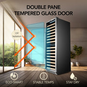 Whynter BWR-1642DZ 24 in. Dual-Zone 164-Bottle Wine Cooler Fridge with Display Rack Built-In Stainless Steel UV Protection Glass Door Whynter