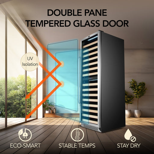 Whynter BWR-1642DZ 24 in. Dual-Zone 164-Bottle Wine Cooler Fridge with Display Rack Built-In Stainless Steel UV Protection Glass Door Whynter