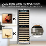 Whynter BWR-1642DZ 24 in. Dual-Zone 164-Bottle Wine Cooler Fridge with Display Rack Built-In Stainless Steel UV Protection Glass Door Whynter