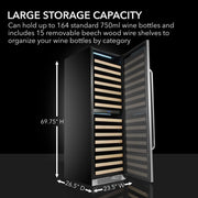 Whynter BWR-1642DZ 24 in. Dual-Zone 164-Bottle Wine Cooler Fridge with Display Rack Built-In Stainless Steel UV Protection Glass Door Whynter
