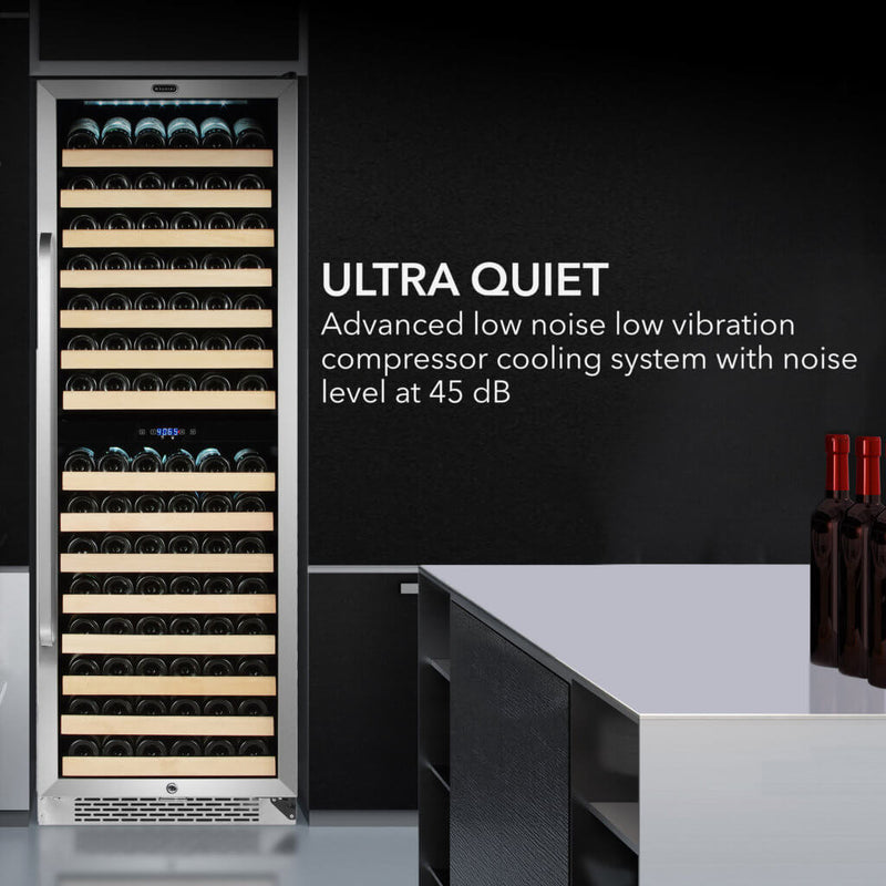 Whynter BWR-1642DZ 24 in. Dual-Zone 164-Bottle Wine Cooler Fridge with Display Rack Built-In Stainless Steel UV Protection Glass Door Whynter