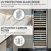 Whynter BWR-1642DZ 24 in. Dual-Zone 164-Bottle Wine Cooler Fridge with Display Rack Built-In Stainless Steel UV Protection Glass Door Whynter