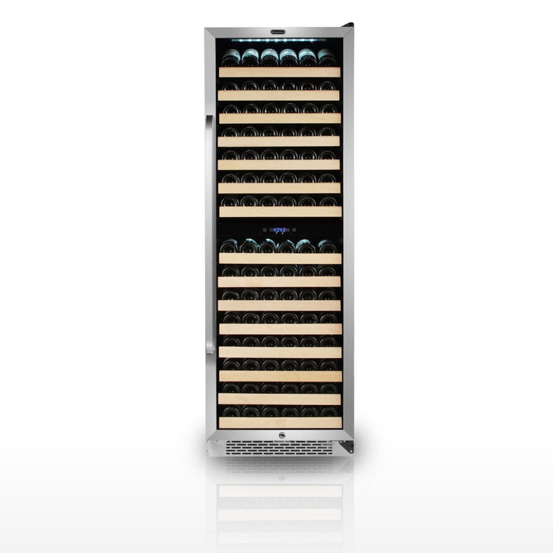Whynter BWR-1642DZ 24 in. Dual-Zone 164-Bottle Wine Cooler Fridge with Display Rack Built-In Stainless Steel UV Protection Glass Door Whynter