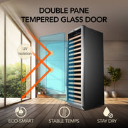 Whynter BWR-1662SD 24 in. Single-Zone 166-Bottle Wine Cooler Fridge with Display Rack Built-In Stainless Steel UV Protection Glass Door Whynter