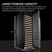 Whynter BWR-1662SD 24 in. Single-Zone 166-Bottle Wine Cooler Fridge with Display Rack Built-In Stainless Steel UV Protection Glass Door Whynter