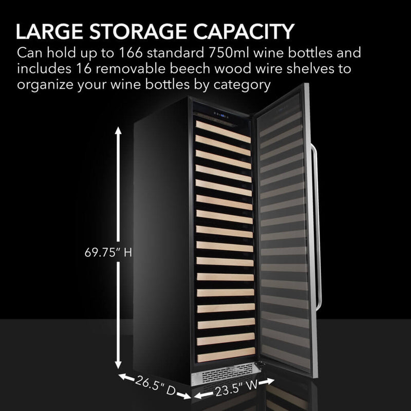 Whynter BWR-1662SD 24 in. Single-Zone 166-Bottle Wine Cooler Fridge with Display Rack Built-In Stainless Steel UV Protection Glass Door Whynter