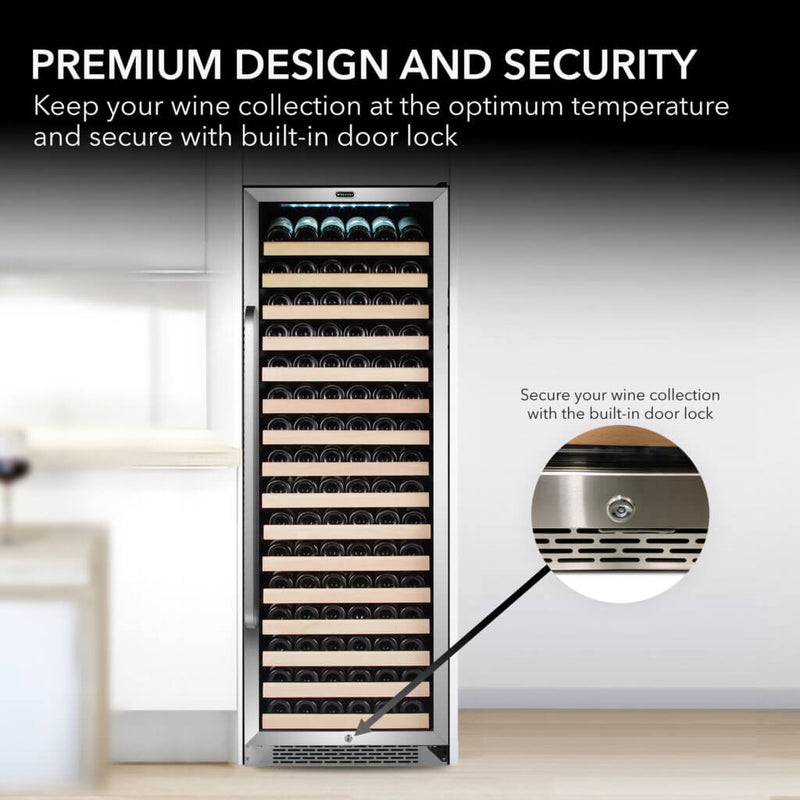 Whynter BWR-1662SD 24 in. Single-Zone 166-Bottle Wine Cooler Fridge with Display Rack Built-In Stainless Steel UV Protection Glass Door Whynter