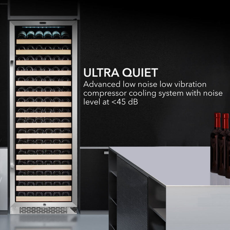 Whynter BWR-1662SD 24 in. Single-Zone 166-Bottle Wine Cooler Fridge with Display Rack Built-In Stainless Steel UV Protection Glass Door Whynter