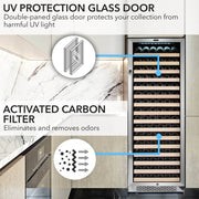 Whynter BWR-1662SD 24 in. Single-Zone 166-Bottle Wine Cooler Fridge with Display Rack Built-In Stainless Steel UV Protection Glass Door Whynter