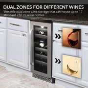 Whynter BWR‑171DS 17‑Bottle Dual Zone Built‑In Wine Cooler – Stainless Steel Trim, Compressor, Dual‑Zone Whynter
