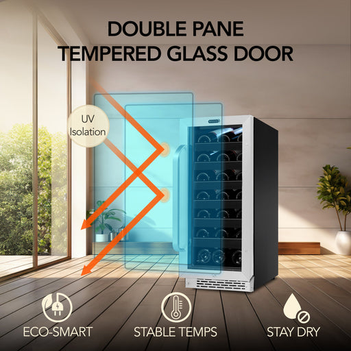 Whynter BWR‑308SB 15″ Built‑In/Undercounter 33‑Bottle Wine Refrigerator – Stainless Steel Trim, Digital Control & Lock Whynter