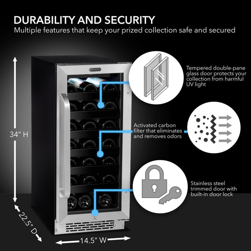 Whynter BWR‑308SB 15″ Built‑In/Undercounter 33‑Bottle Wine Refrigerator – Stainless Steel Trim, Digital Control & Lock Whynter
