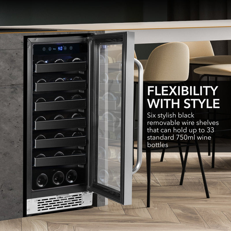 Whynter BWR‑308SB 15″ Built‑In/Undercounter 33‑Bottle Wine Refrigerator – Stainless Steel Trim, Digital Control & Lock Whynter