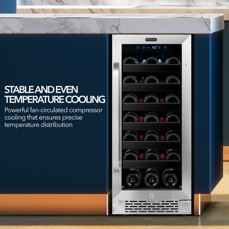 Whynter BWR‑308SB 15″ Built‑In/Undercounter 33‑Bottle Wine Refrigerator – Stainless Steel Trim, Digital Control & Lock Whynter