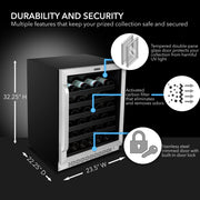 Whynter BWR‑408SB 24″ Built‑In/Undercounter 46‑Bottle Wine Refrigerator – Stainless Steel Trim, Digital Control & Lock Whynter