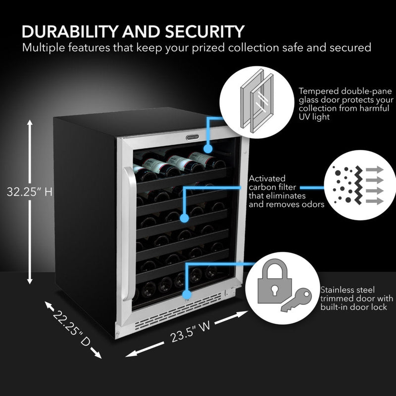 Whynter BWR‑408SB 24″ Built‑In/Undercounter 46‑Bottle Wine Refrigerator – Stainless Steel Trim, Digital Control & Lock Whynter
