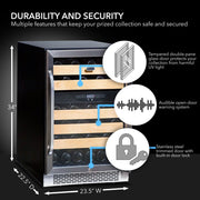 Whynter BWR‑462DZ 46‑Bottle Dual‑Zone Built‑In Wine Refrigerator – 24″ Width, Stainless Steel Trim Whynter